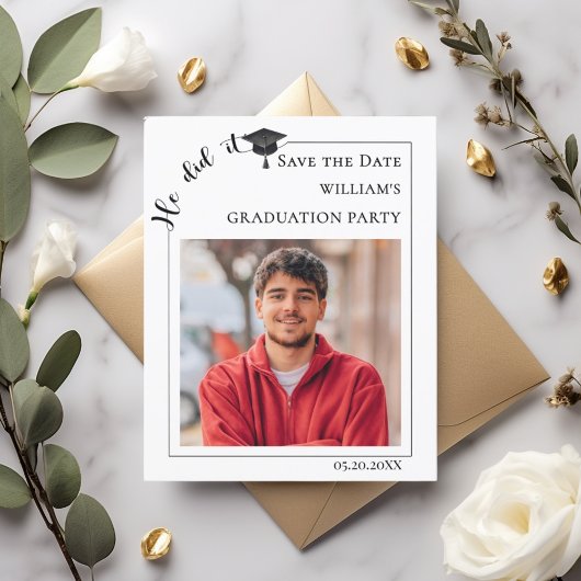 Modern photo male budget Graduation Save the Date Flyer