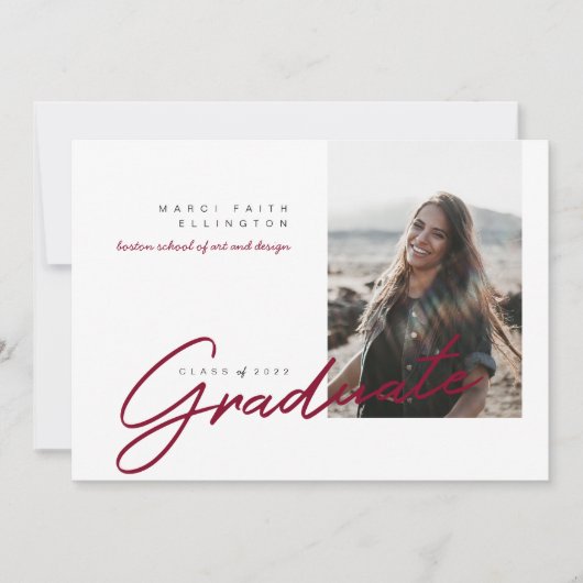 Modern Photo Maroon Afstuderen Aankondiging (Voorkant)
