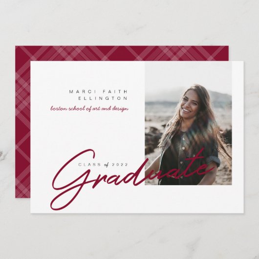 Modern Photo Maroon Afstuderen Aankondiging (Voorkant / Achterkant)