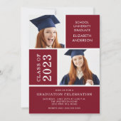 Modern Photo Maroon Afstuderen Invitation Kaart (Voorkant)
