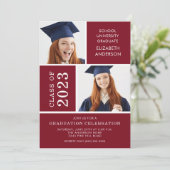 Modern Photo Maroon Afstuderen Invitation Kaart (Staand voorkant)