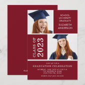 Modern Photo Maroon Afstuderen Invitation Kaart (Voorkant / Achterkant)