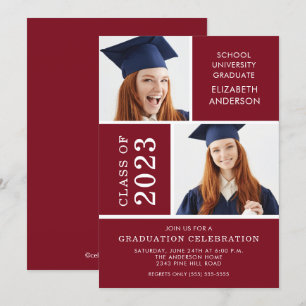 Modern Photo Maroon Afstuderen Invitation Kaart