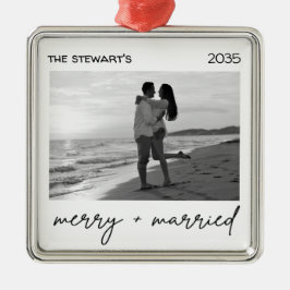 Modern Photo Merry & Married Elegant Minialmist Metalen Ornament