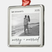 Modern Photo Merry & Married Elegant Minialmist Metalen Ornament (Links)