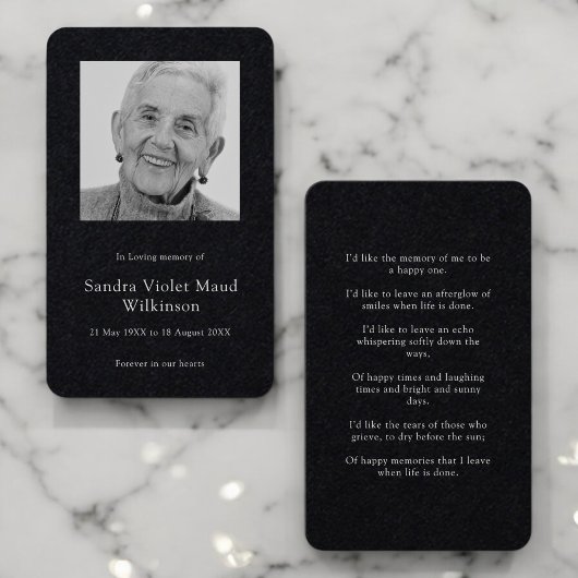 Modern photo minimalist memorial prayer card  visitekaartje
