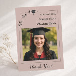 Modern photo mocha beige Graduation She did it Bedankkaart<br><div class="desc">Complete your graduation celebration with the matching mocha, beige “She Did It” thank you card. Designed to coordinate perfectly with the She Did It Graduation Party Collection, this modern thank you card features a clean, stylish layout and confident typography that celebrates her achievement. The back includes a customizable gratitude message,...</div>