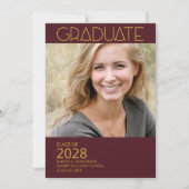 Modern Photo Morron and Gold Graduation Party Kaart (Voorkant)