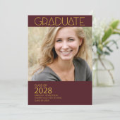 Modern Photo Morron and Gold Graduation Party Kaart (Staand voorkant)