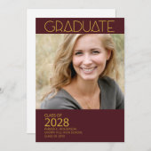 Modern Photo Morron and Gold Graduation Party Kaart (Voorkant / Achterkant)