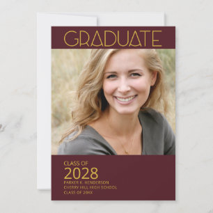 Modern Photo Morron and Gold Graduation Party Kaart