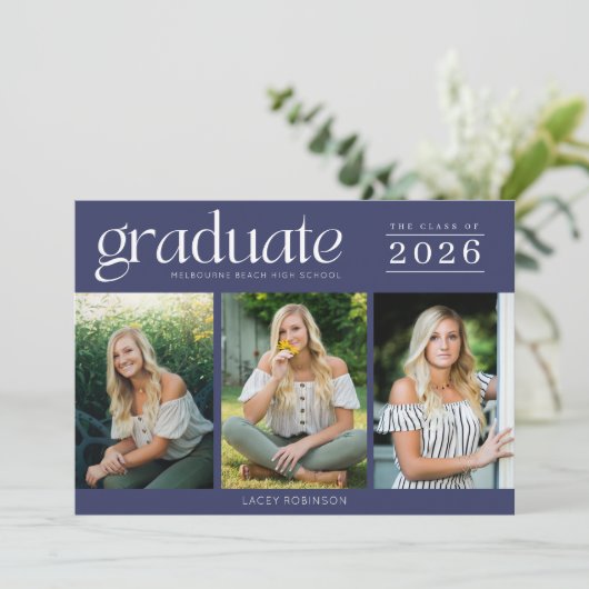 Modern Photo Navy Blue High School Afstuderen (Staand voorkant)