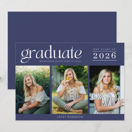 Modern Photo Navy Blue High School Afstuderen (Voorkant / Achterkant)