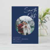 Modern Photo Navy Blue Save The Date (Staand voorkant)
