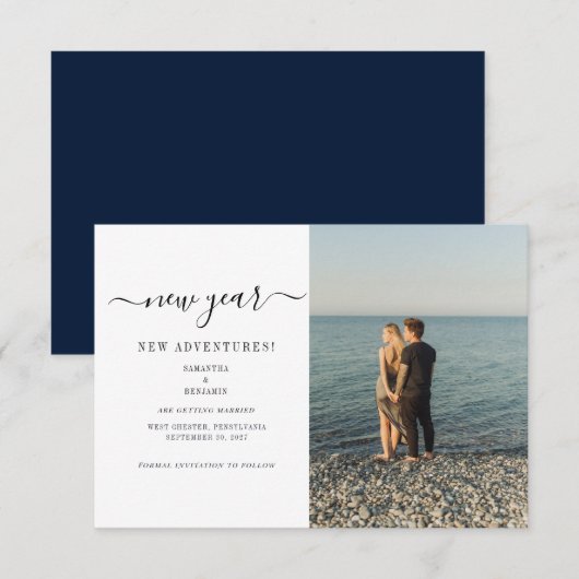 Modern Photo New Adventures Wedding Save The Date (Voorkant / Achterkant)
