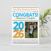 Modern Photo Newspaper Graduation Announcement Kaart (Staand voorkant)
