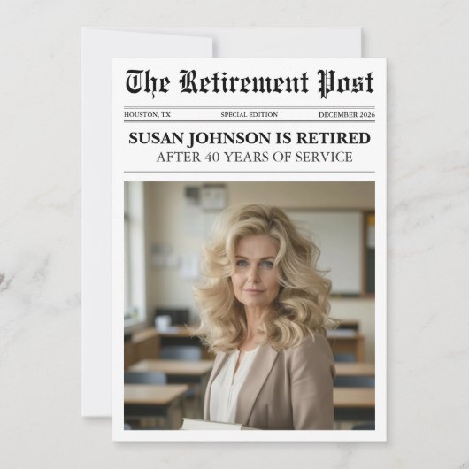 Modern Photo Newspaper Retirement Card (Voorkant)