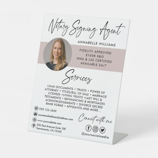 Modern Photo Notary Signing Agent Reclamebord Met Voetstuk (Voorkant)