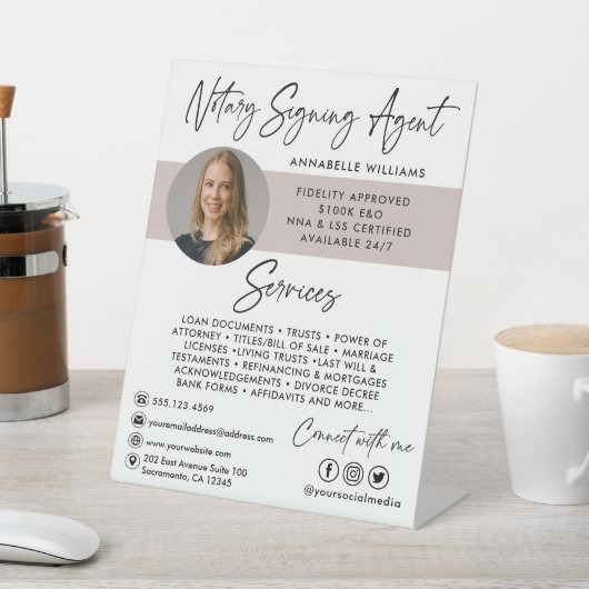 Modern Photo Notary Signing Agent Reclamebord Met Voetstuk (Insitu)