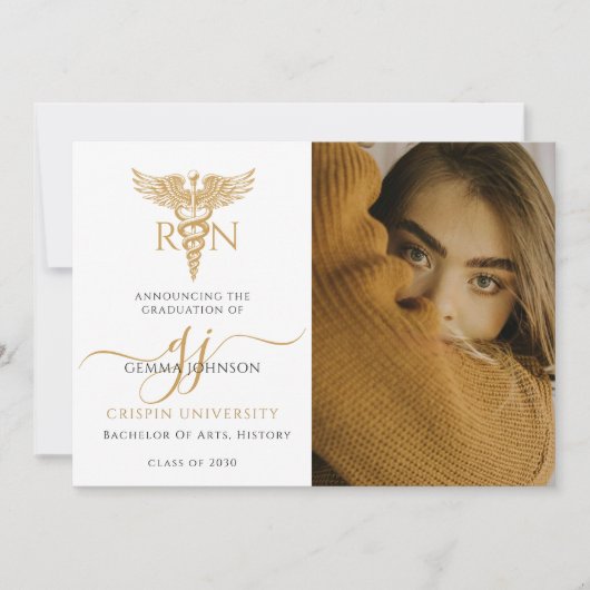 Modern Photo Nurse Afstuderen Gold Script Aankondiging (Voorkant)