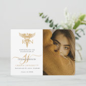 Modern Photo Nurse Afstuderen Gold Script Aankondiging (Staand voorkant)