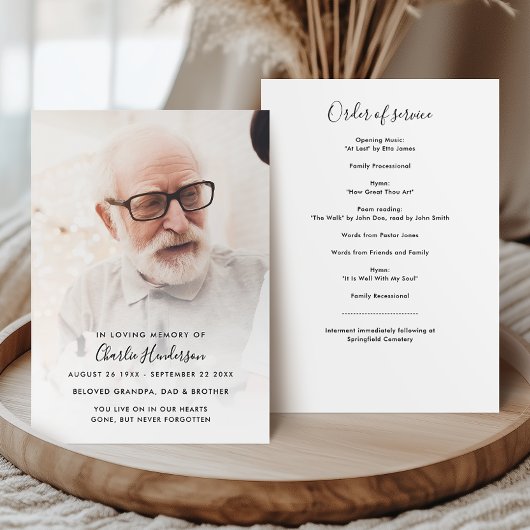 Modern Photo Order of Service Funeral Programmakaart
