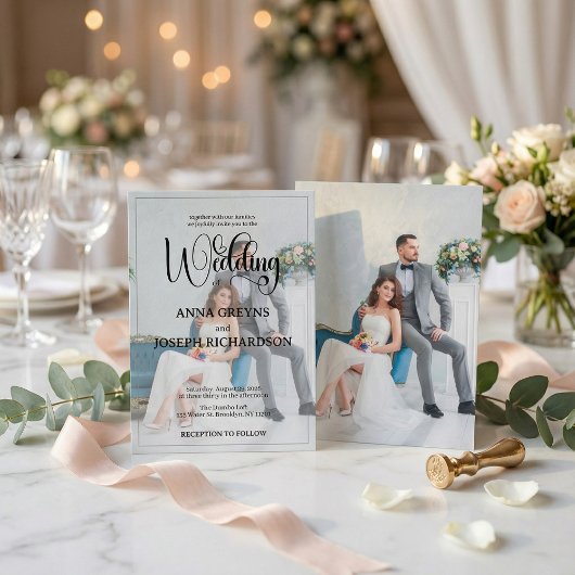 Modern Photo Overlay Black Calligraphy Wedding  Kaart