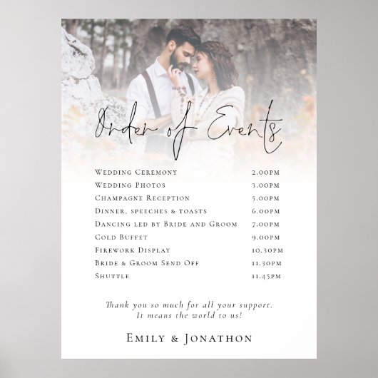 Modern Photo Overlay Reception Order of Events Poster (Voorkant)