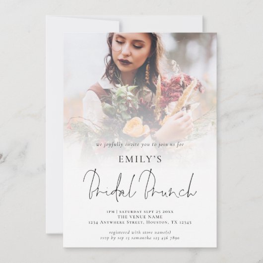 Modern Photo Overlay Script Bridal Brunch Kaart (Voorkant)