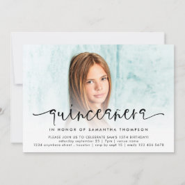 Modern Photo Overlay Script Quinceañera Kaart