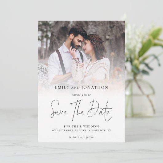 Modern Photo Overlay Script Save The Date (Staand voorkant)