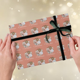 Modern Photo Peach Pink Merry Christmas Holiday Cadeaupapier