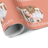Modern Photo Peach Pink Merry Christmas Holiday Cadeaupapier (Rol Hoek)