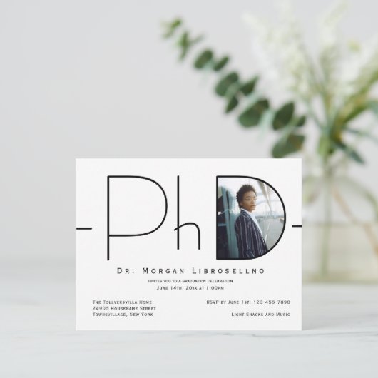Modern Photo PhD-Afstuderen Uitnodiging Briefkaart (Staand voorkant)