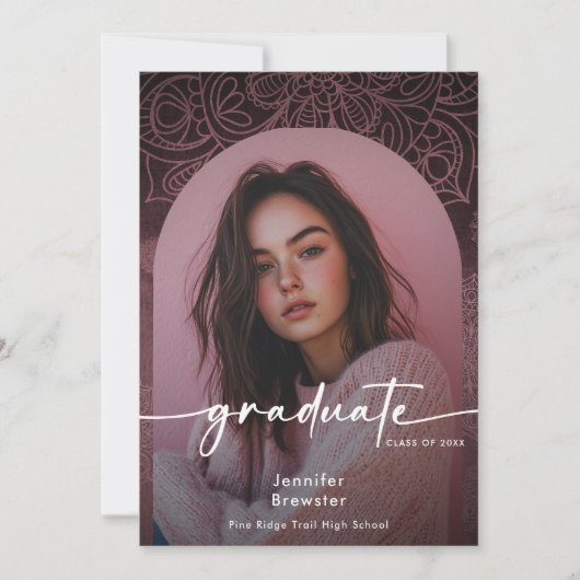 Modern Photo Pink Mandala Afstuderen Aankondiging (Voorkant)