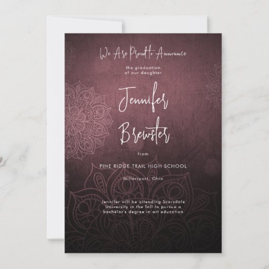 Modern Photo Pink Mandala Afstuderen Aankondiging (Achterkant)