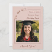 Modern photo pink neutral Graduation She did it Bedankkaart (Voorkant)