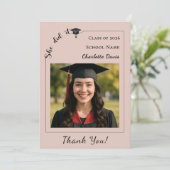 Modern photo pink neutral Graduation She did it Bedankkaart (Staand voorkant)
