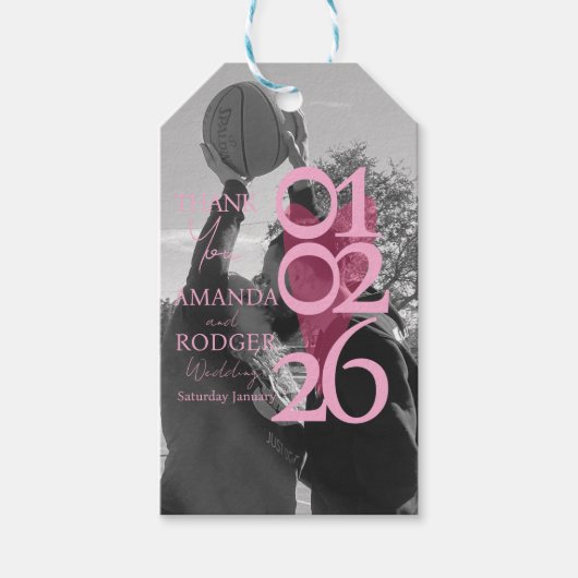 Modern Photo Pink Typography  Thank You Cadeaulabel (Voorkant)