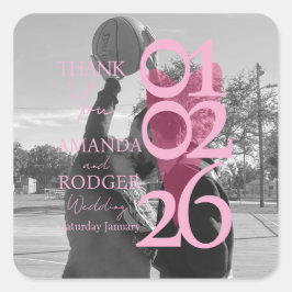 Modern Photo Pink Typography  Thank You Vierkante Sticker