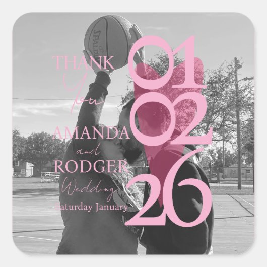 Modern Photo Pink Typography Thank You Vierkante Sticker (Voorkant)