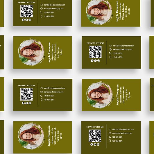 Modern Photo QR Code Custom Green Visitekaartje