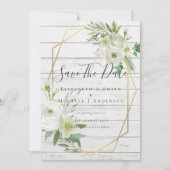Modern Photo Save Dates White Floral Greenery Leaf (Voorkant)
