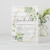 Modern Photo Save Dates White Floral Greenery Leaf (Staand voorkant)