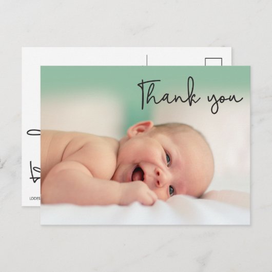Modern Photo Script Baby Dank u Aankondigingskaart (Voorkant / Achterkant)