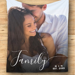 Modern Photo Script Paar Familie Liefde Initialen Fleece Deken