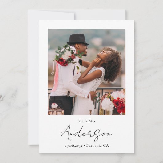 Modern Photo Script Wedding Bedankkaart (Voorkant)