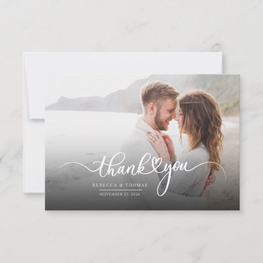 Modern Photo Script Wedding Bedankkaart (Voorkant)