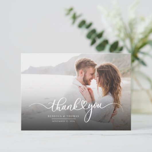 Modern Photo Script Wedding Bedankkaart (Staand voorkant)
