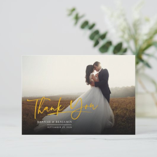 Modern Photo Script Wedding Bedankkaart (Staand voorkant)
